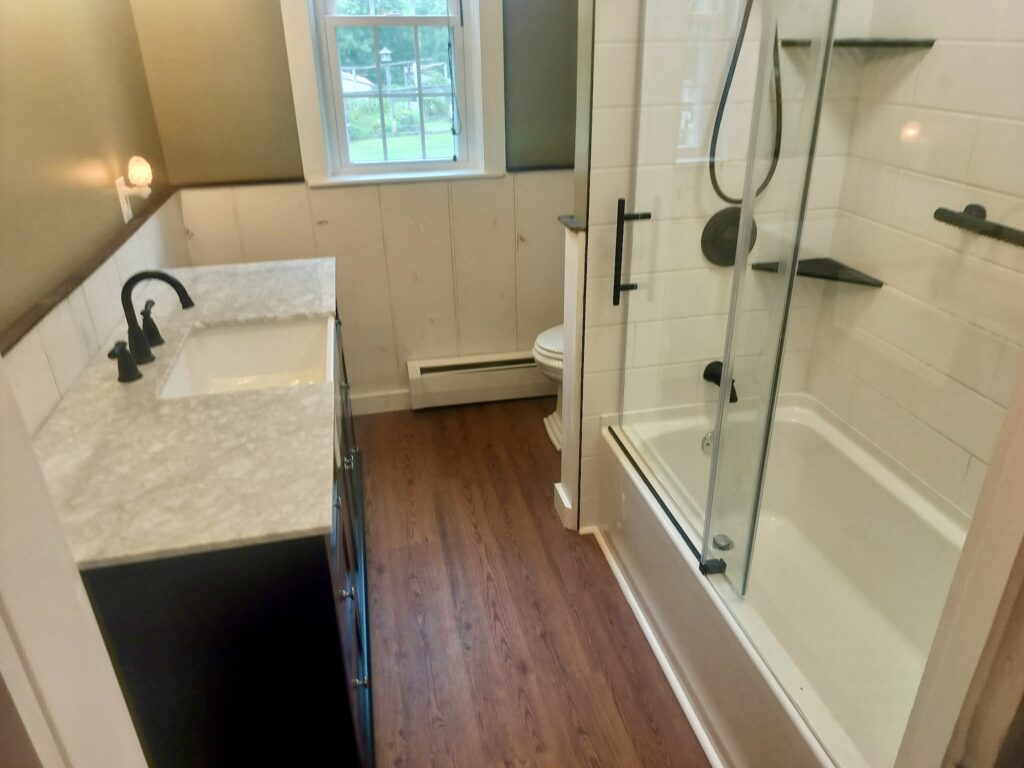 Bathroom renovation in Denver, PA with rebuilt shower and vanity
